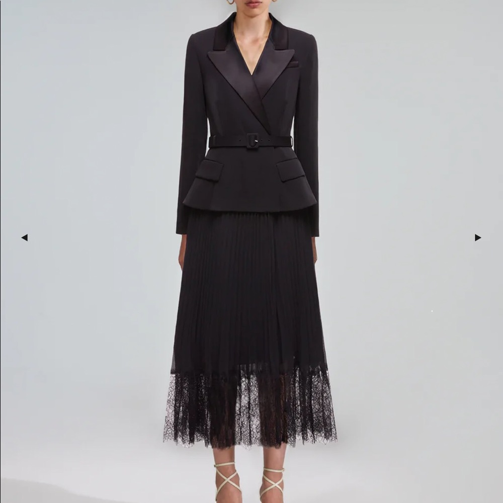 Black Tailored Crepe and Chiffon MIDI Dress